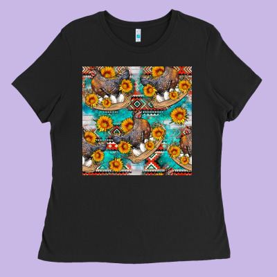 Chicken With Eggs And Sunflowers Seamles Pattern Ladies Tee Designed By Fadigitalartstudio