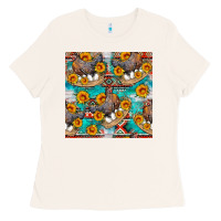 Bone chicken with eggs and sunflowers seamles pattern Ladies Tee - FaDigitalArtStudio