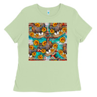 Matcha chicken with eggs and sunflowers seamles pattern Ladies Tee - FaDigitalArtStudio