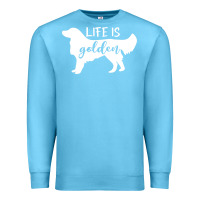 Ocean Blue golden retriever - life is golden white Premium Sweatshirt - artisFamous