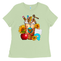 Matcha teacher cold drink frappe with sunflowers Ladies Tee - FaDigitalArtStudio