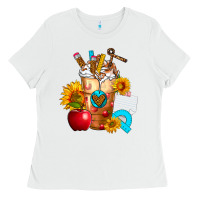 White teacher cold drink frappe with sunflowers Ladies Tee - FaDigitalArtStudio