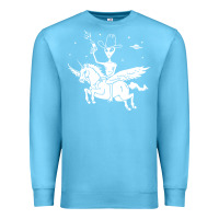 Ocean Blue alien riding unicorn  cool ufo cowboy Premium Sweatshirt - artisFamous