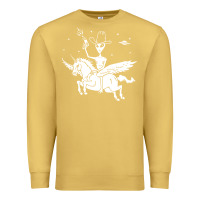 Antique Gold alien riding unicorn  cool ufo cowboy Premium Sweatshirt - artisFamous
