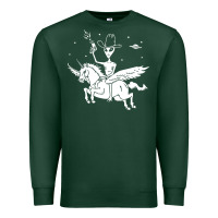 Sports Green alien riding unicorn  cool ufo cowboy Premium Sweatshirt - artisFamous