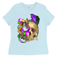 Baby Blue mardi gras skull Ladies Tee - FaDigitalArtStudio