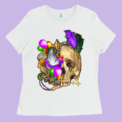 Mardi Gras Skull Ladies Tee Designed By Fadigitalartstudio