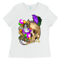 White mardi gras skull Ladies Tee - FaDigitalArtStudio