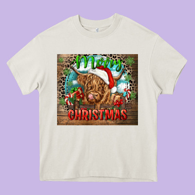 Merry Christmas Heifer Cow Heavy Core Tee Designed By Cowgirlartshop