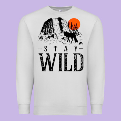 Stay Wild Illustration With Mountain Premium Sweatshirt Designed By Artisfamous