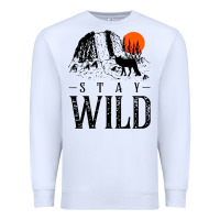 White stay wild illustration with mountain Premium Sweatshirt - artisFamous