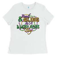 White Beads and bling it's' a Mardi Gras thing Ladies Tee - FaDigitalArtStudio