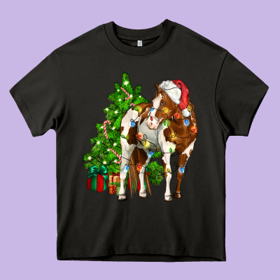 American Paint Horse Christmas Tree Heavy Core Tee Designed By Cowgirlartshop