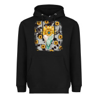 Cowhide Sunflower Gemstone Bull Skull Heavyweight Hoodie | Teevron