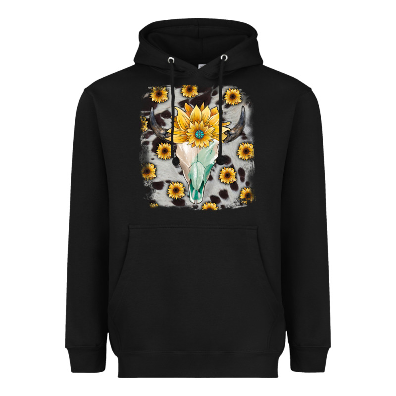 Cowhide Sunflower Gemstone Bull Skull Heavyweight Hoodie by JahusDesignShop | Teevron