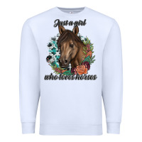 White Just A Girl Who Loves Horses Premium Sweatshirt - artisFamous