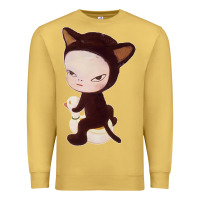 Antique Gold Yoshitomo Nara Cute Cat Premium Sweatshirt - artisFamous