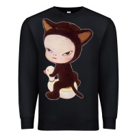 Black Yoshitomo Nara Cute Cat Premium Sweatshirt - artisFamous