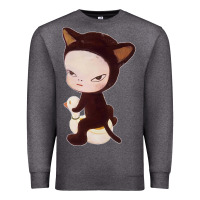 Charcoal Heather Yoshitomo Nara Cute Cat Premium Sweatshirt - artisFamous