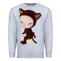 Heather Grey Yoshitomo Nara Cute Cat Premium Sweatshirt - artisFamous