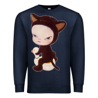 Navy Yoshitomo Nara Cute Cat Premium Sweatshirt - artisFamous