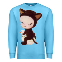 Ocean Blue Yoshitomo Nara Cute Cat Premium Sweatshirt - artisFamous