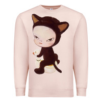 Pale Pink Yoshitomo Nara Cute Cat Premium Sweatshirt - artisFamous