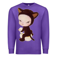 Purple Yoshitomo Nara Cute Cat Premium Sweatshirt - artisFamous