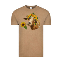 Vintage Coffee goat with sunflower Vintage Tee - RanaPortraitStore