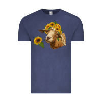 Vintage Denim goat with sunflower Vintage Tee - RanaPortraitStore