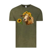 Vintage Olive goat with sunflower Vintage Tee - RanaPortraitStore
