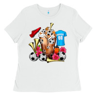 White Soccer Cold Drink Frappe Ladies Tee - FaDigitalArtStudio