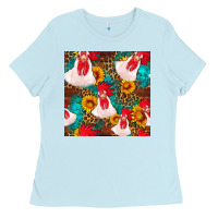 Baby Blue western  chicken with sunflowers seamless pattern Ladies Tee - FaDigitalArtStudio