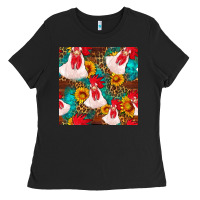 Western  Chicken With Sunflowers Seamless Pattern Ladies Tee | Teevron