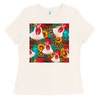Bone western  chicken with sunflowers seamless pattern Ladies Tee - FaDigitalArtStudio