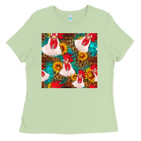 Matcha western  chicken with sunflowers seamless pattern Ladies Tee - FaDigitalArtStudio
