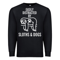 Black easily distracted by sloths and dogs funny sloth quote paw print Premium Sweatshirt - artisFamous