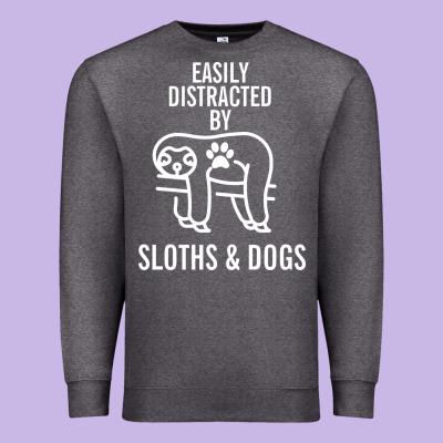 Easily Distracted By Sloths And Dogs Funny Sloth Quote Paw Print Premium Sweatshirt Designed By Artisfamous