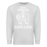 Dove Grey easily distracted by sloths and dogs funny sloth quote paw print Premium Sweatshirt - artisFamous
