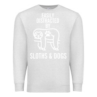 Oatmeal Heather easily distracted by sloths and dogs funny sloth quote paw print Premium Sweatshirt - artisFamous