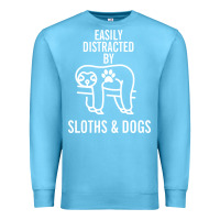 Ocean Blue easily distracted by sloths and dogs funny sloth quote paw print Premium Sweatshirt - artisFamous