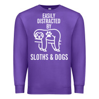 Purple easily distracted by sloths and dogs funny sloth quote paw print Premium Sweatshirt - artisFamous