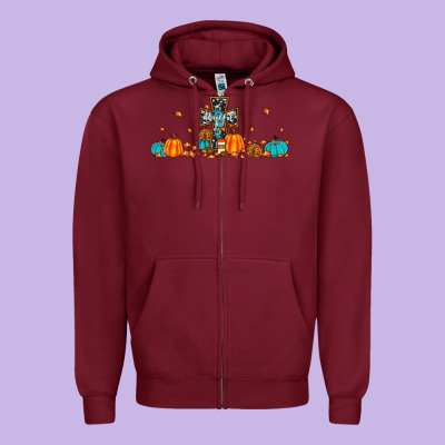 Thankful Cross Pumpkin Zipper Hoodie Designed By Jahusdesignshop