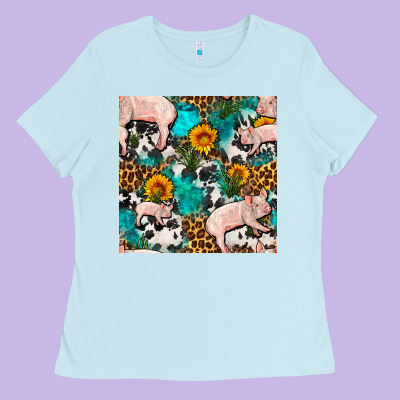 American Yorkshire Pig Seamless Pattern Ladies Tee Designed By Fadigitalartstudio