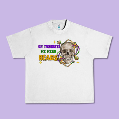 On Tuesdays We Wear Beads Skull Urban Heavy Tee Designed By Fadigitalartstudio