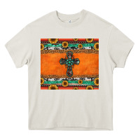 Cream sunflowers cross aztec pattern Heavy Core Tee - Jasminsmagicworld