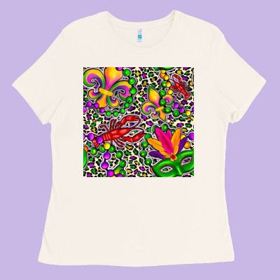 Mardi Gras Crawfish Leopard  Seamless Pattern Ladies Tee Designed By Fadigitalartstudio