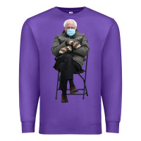 Purple bernie sitting in the cold with mittens meme Premium Sweatshirt - artisFamous