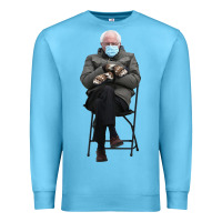 Ocean Blue bernie sitting in the cold with mittens meme Premium Sweatshirt - artisFamous