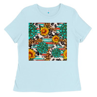 Baby Blue gemstone sunflower cowhide leopard seamles pattern Ladies Tee - FaDigitalArtStudio